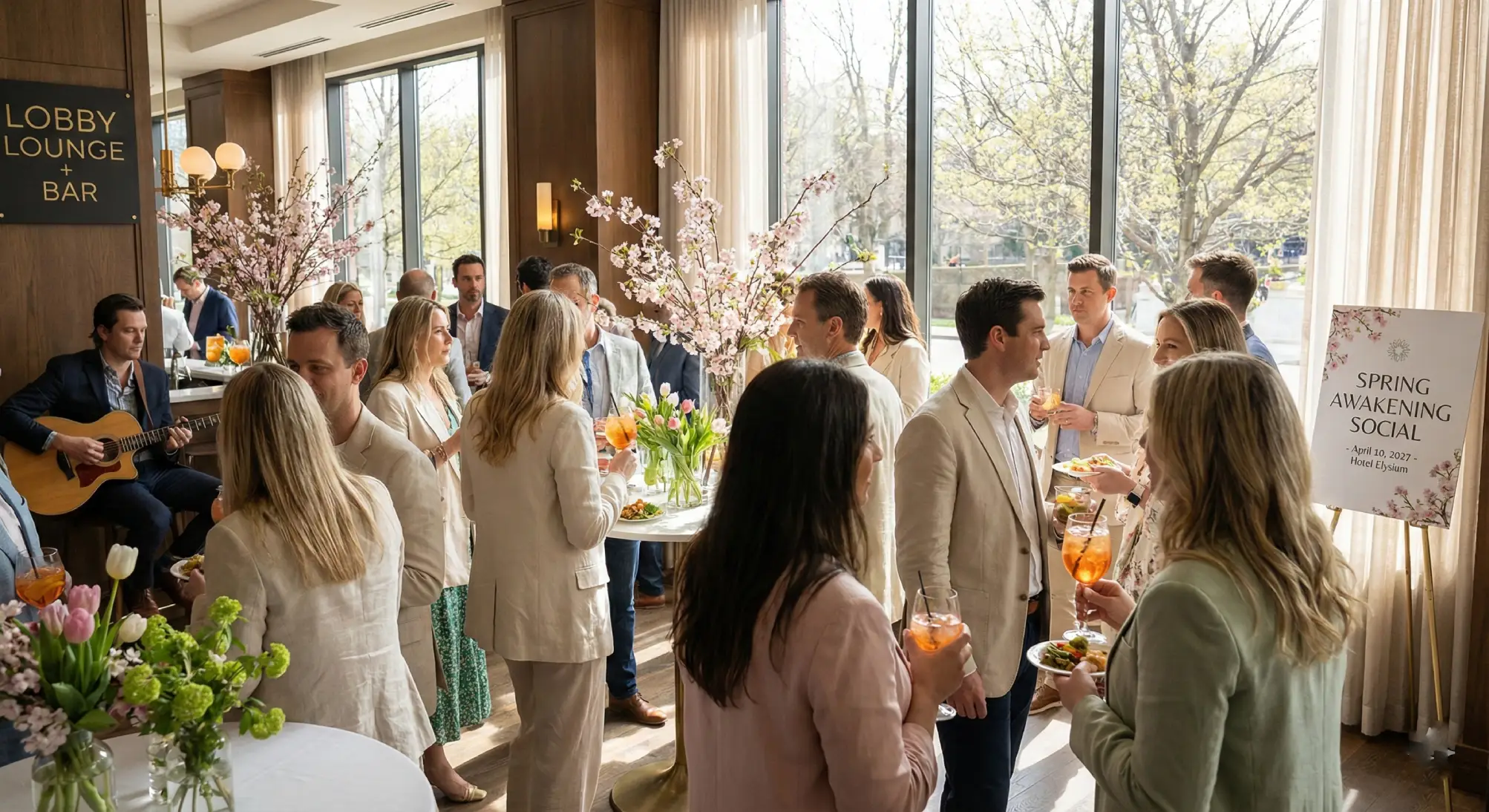 a group of people standing around a table